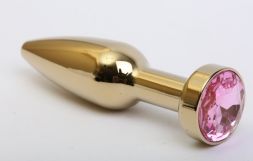 Конусная анальная пробка Gold Large с розовым стразом